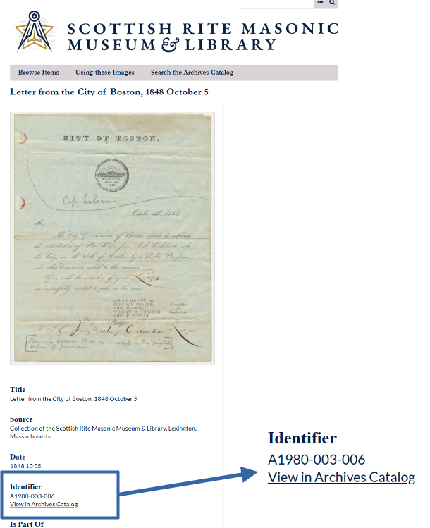 Archives Catalog Item Link